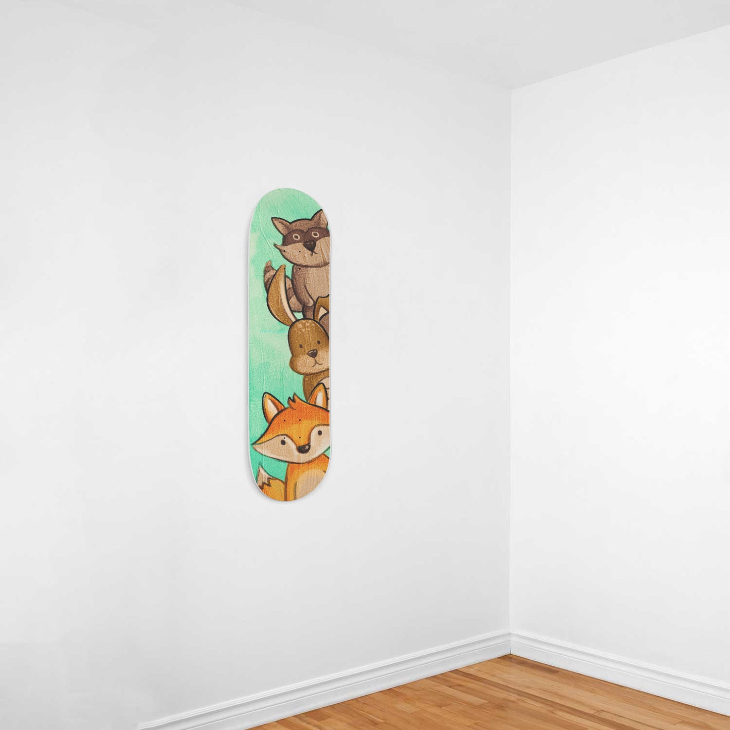 Woodland Animals - Raccoon, Bunny & Fox | Nursery Wall Art | 1 Piece Skateboard Wall Art, Deck Art | Wall Hanging Decor | Custom Printed Wall Art