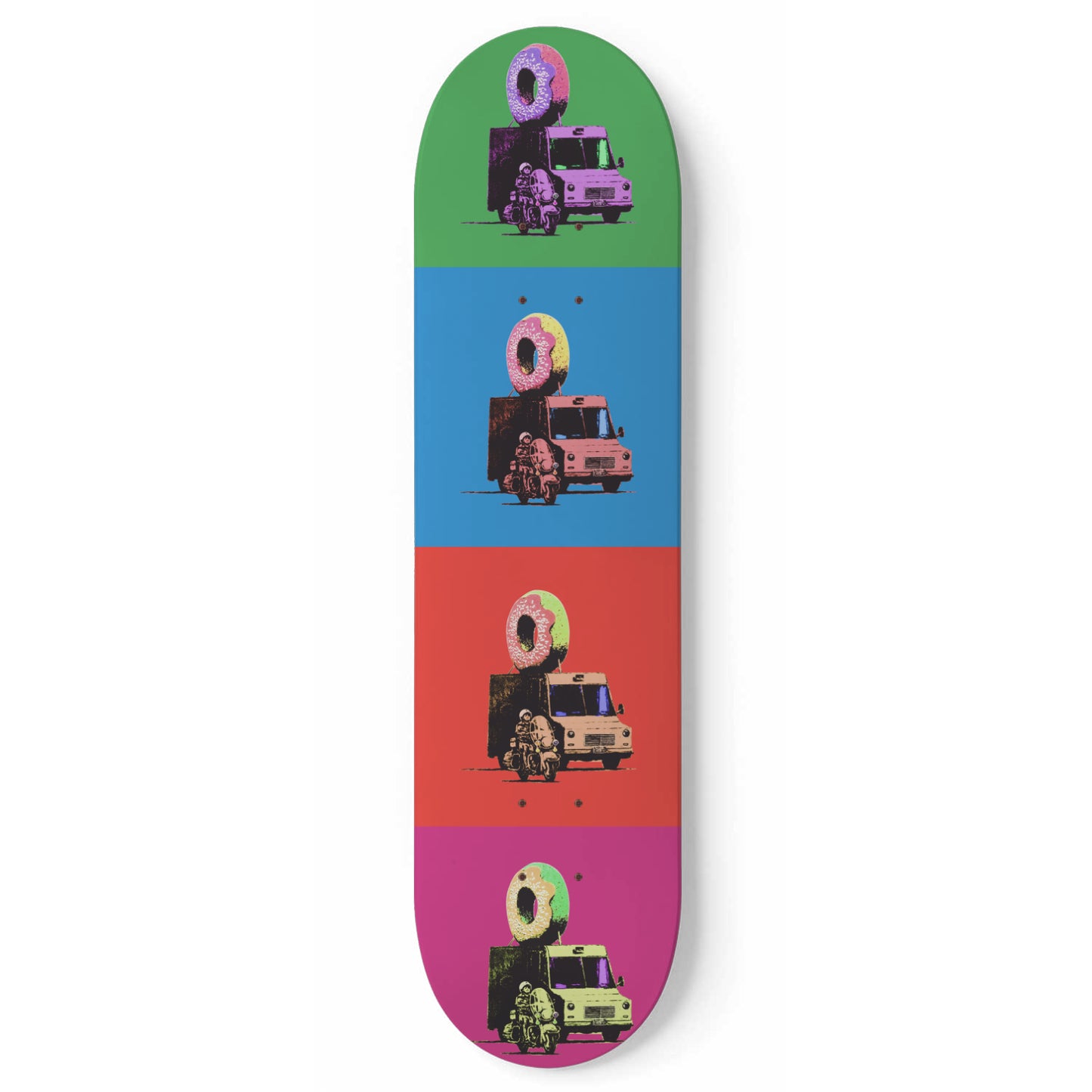 Colorful Banksy-Donut | 1 - Deck Skateboard Wall Art, Donut Grafitti Nursery Room Decor, Donut Truck