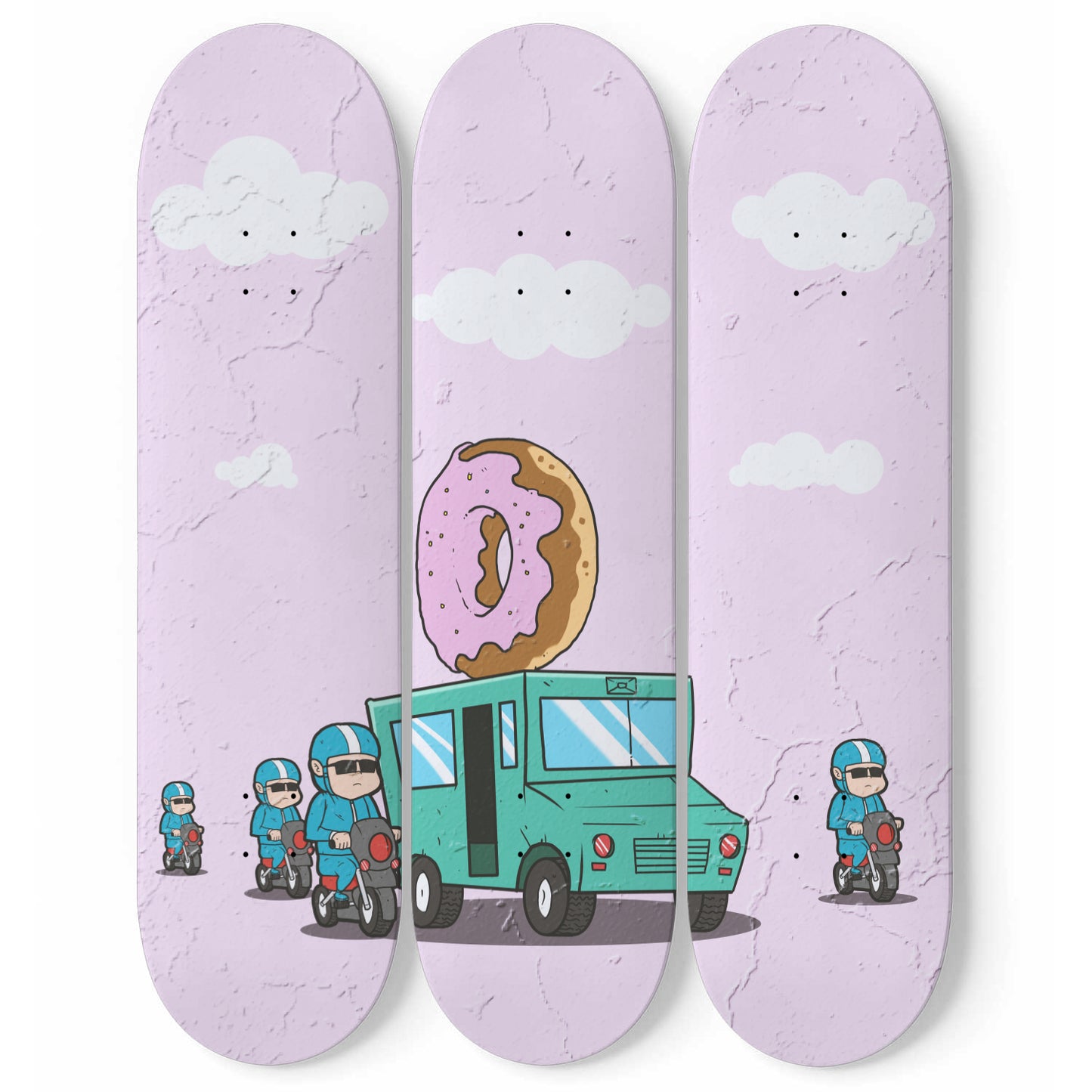 Donut Truck Banksy With Police Escort | 3 - Deck Skateboard Art, Mount Hanged Maple Wood Skateboard Wall Art