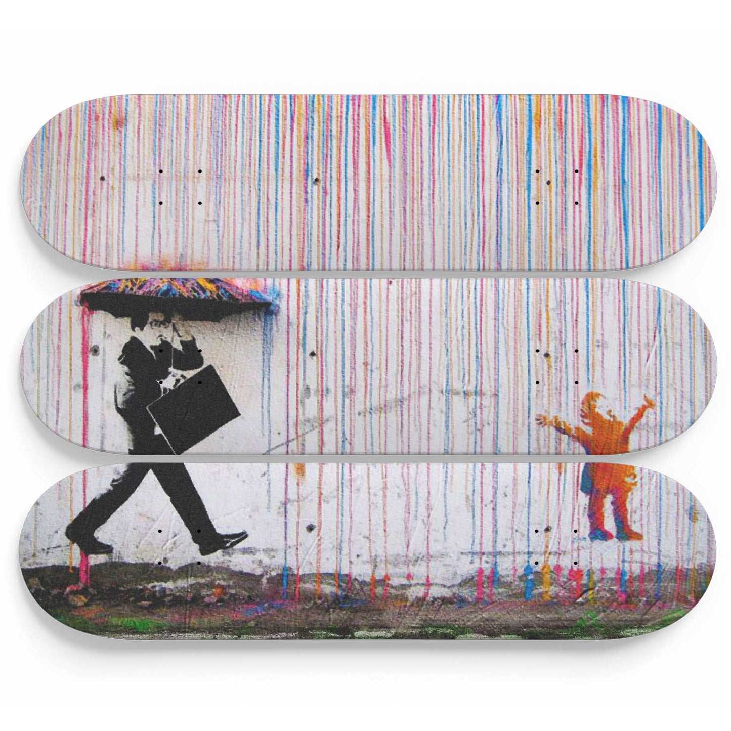 Banksy Color Rain Skateboard Art, Banksy Wall Decor Color Rain Art Pop Art - Maple Wood Skateboards - Home Decor - Office Decor