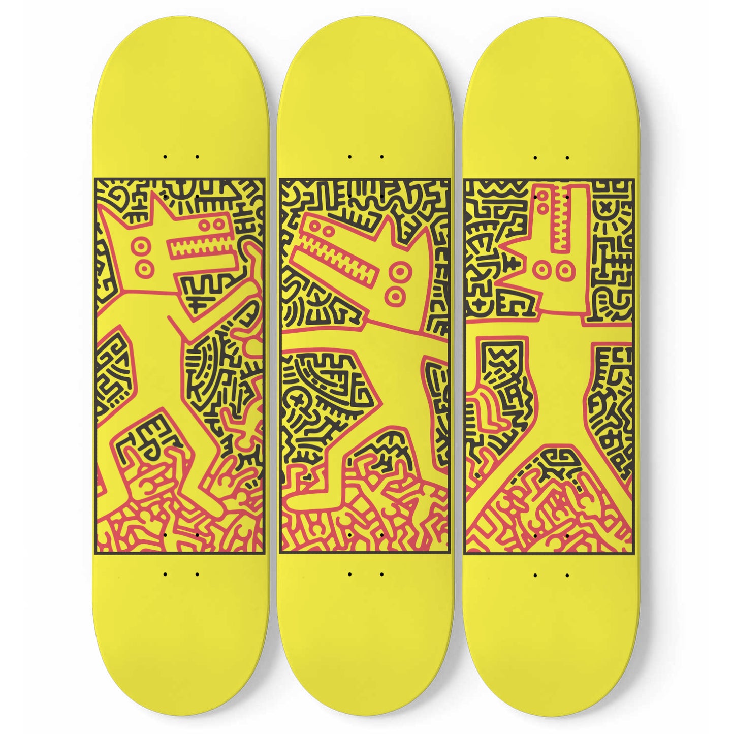 Keith Haring - 3 Monsters Skateboard Design Wall Art, Pro Grade Maple Wood,  Office/Home Wall Decor