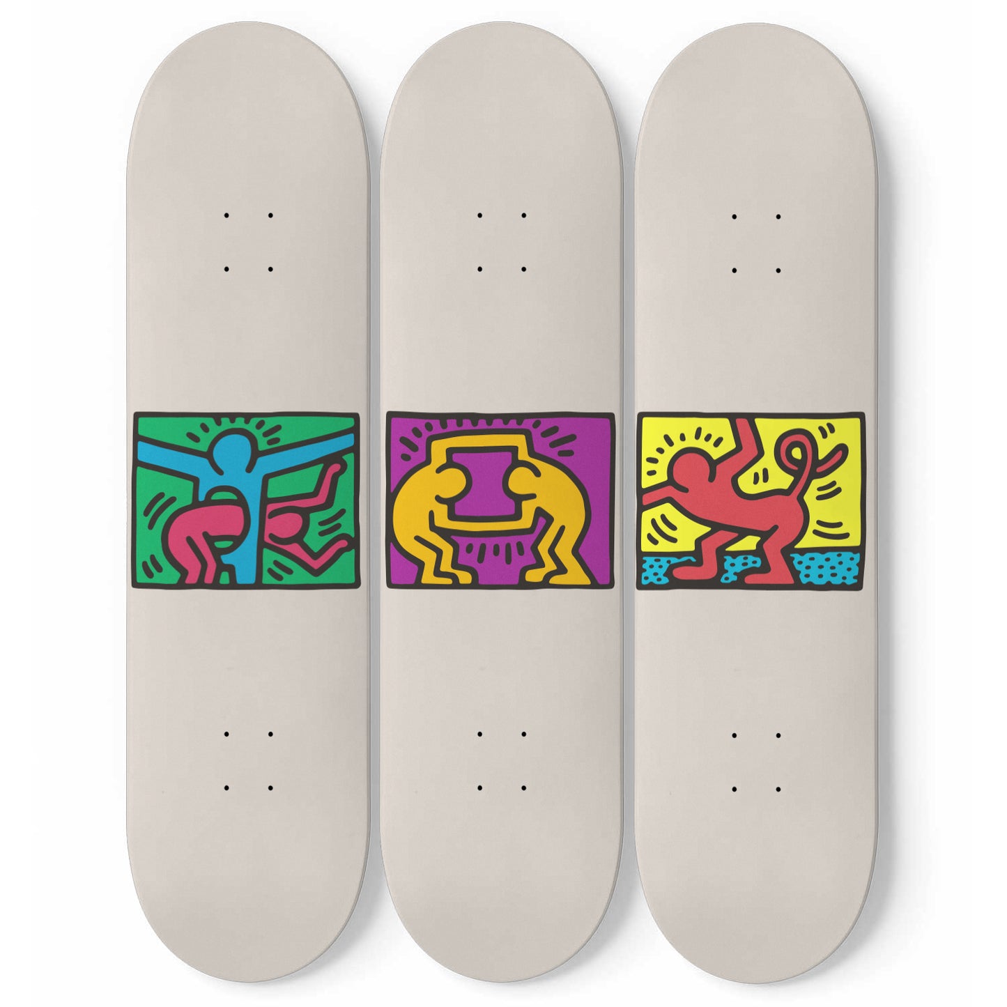 Keith Haring Skateboard Wall Art, Pro -  Grade Maple Wood Wall Mount Hanging, Home Decor -  Living Room Decor