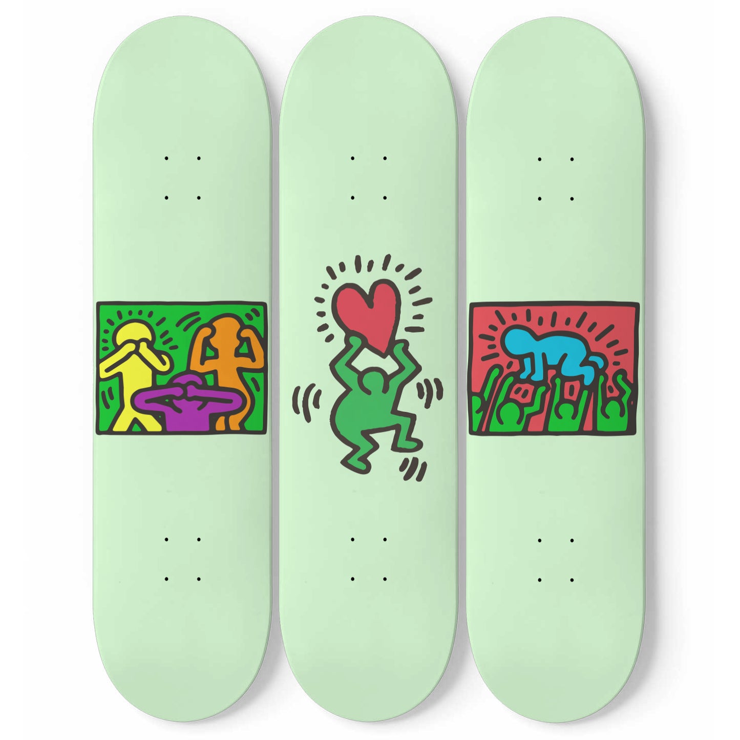 Keith Haring Wall Art Print | 3 - Set Skate Deck Art, Keith Haring Street Art, Living Room Decor - Game Room Wall Art