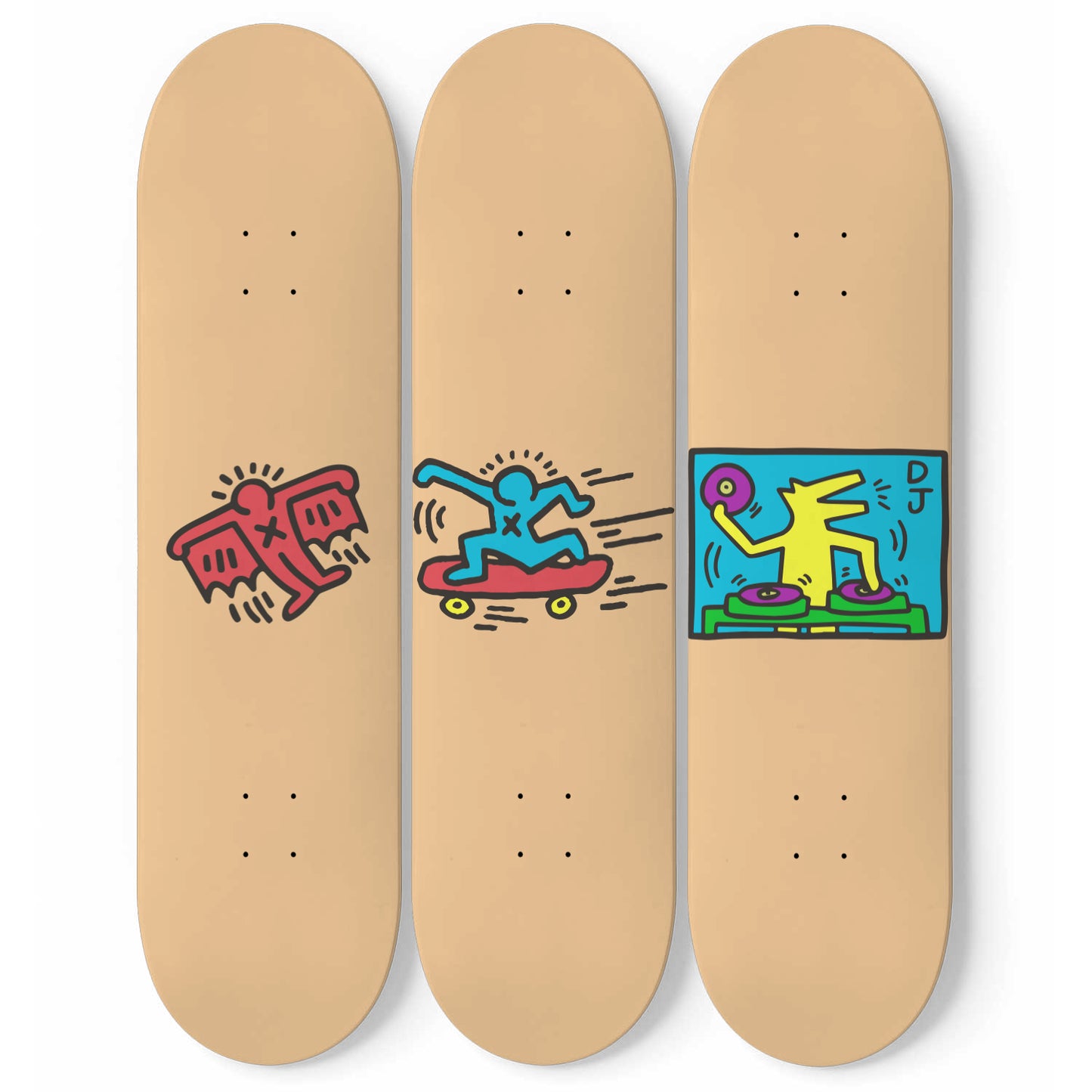 Keith Haring Skateboard Art | 3 Set Pro- Grade Maple Wood Wall Mount Hanging Print