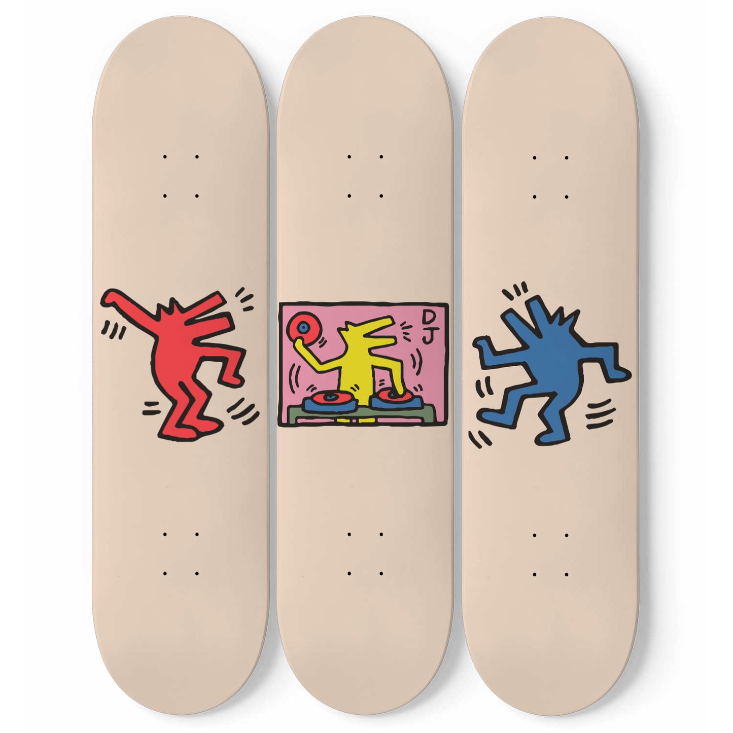 Keith Haring Dog Inspired Print | 3 - Set Skateboard Wall Art, DJ And Dancing Dog Keith Haring Art Skate Deck Art Wall Decor