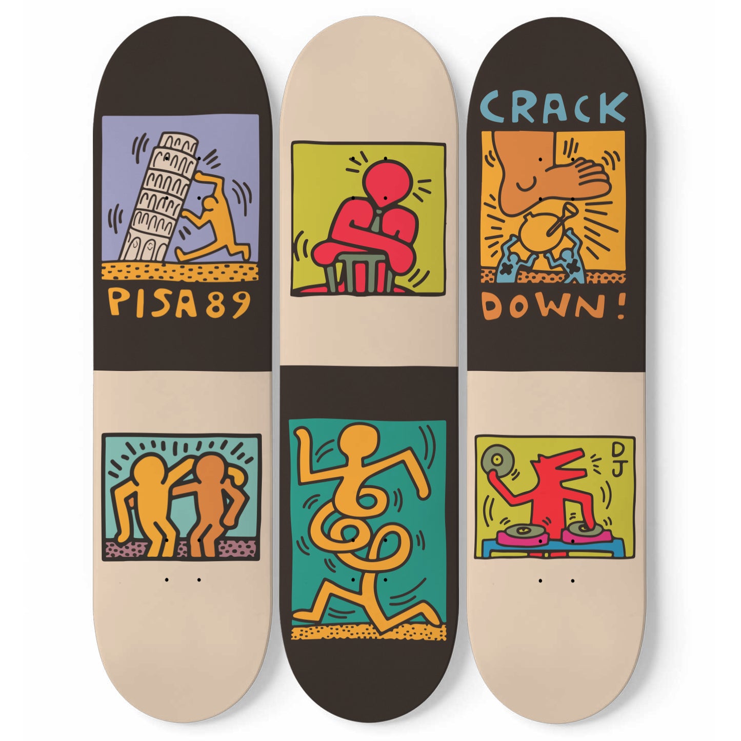 Keith Haring Skateboard Wall Art,  Pop Art Mural Print, Pro - Grade Maple Wood Wall Mount Hanging