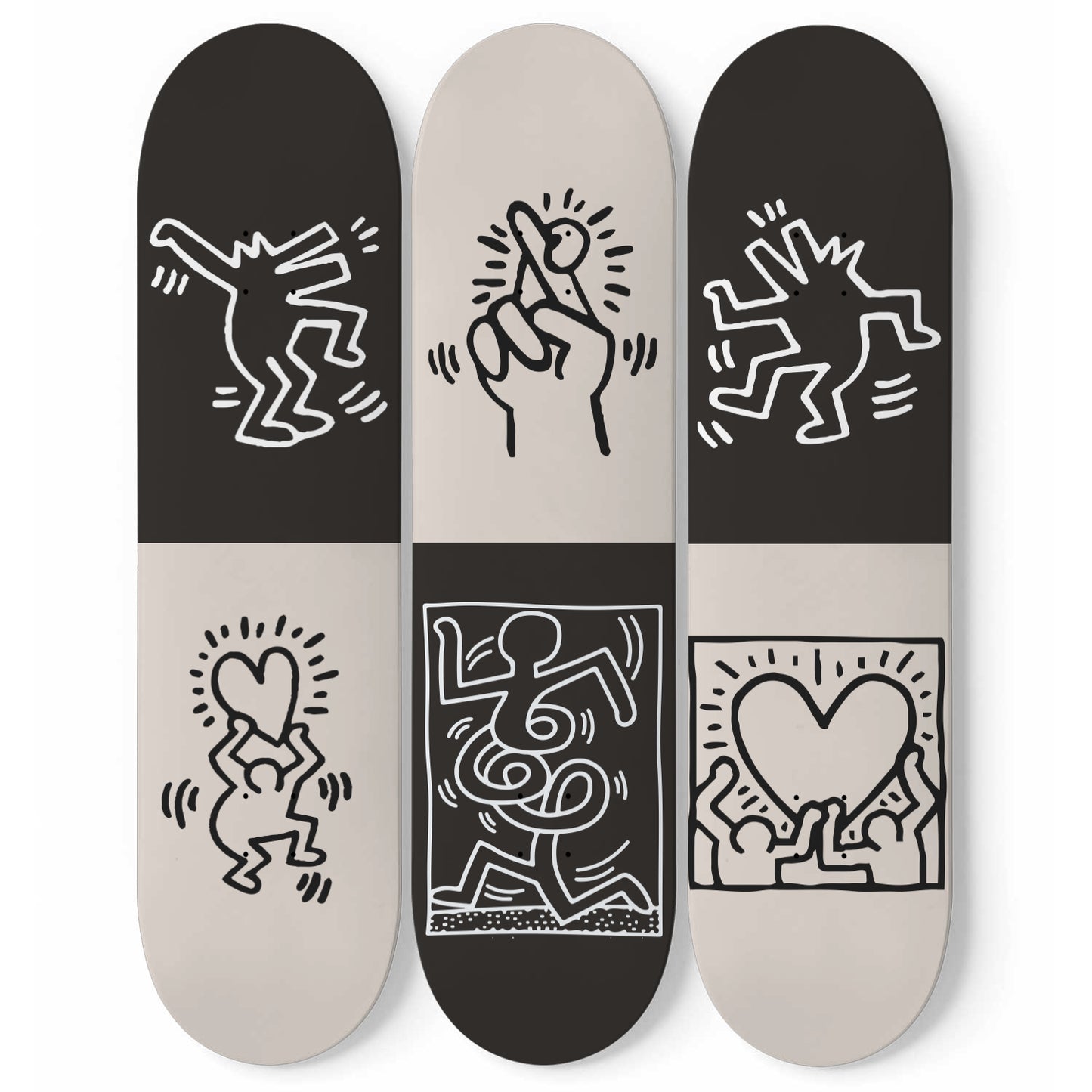 Keith Haring Artwork | 3 - Set Skateboard Wall Art, Keith Haring Street Wall Decor, Aesthetic Print For Home Decor