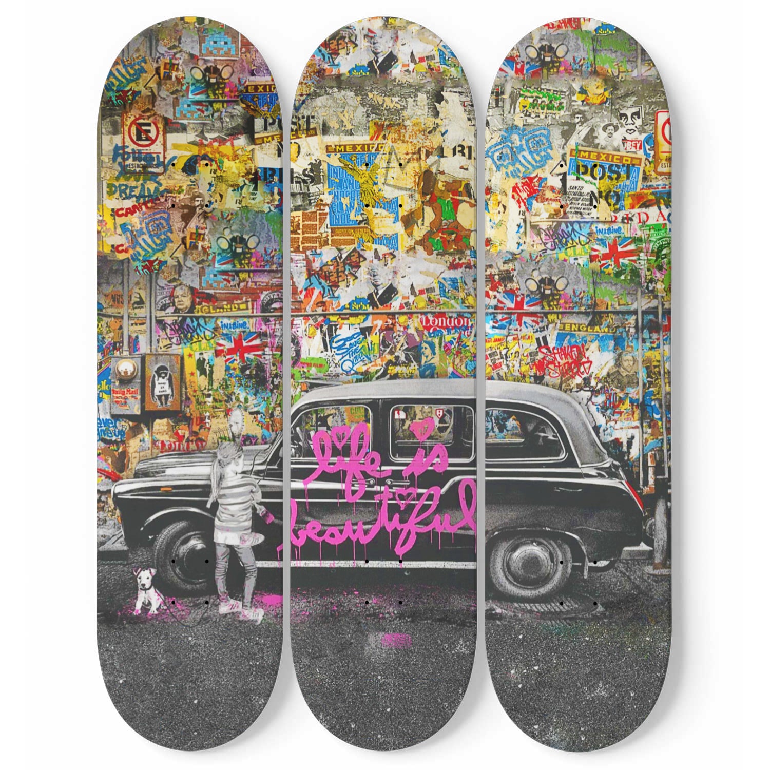 Black Taxi Graffiti Inspired Compilation Art Skate Deck Art Maple Wood Wall Hanging Bedroom Room Decor