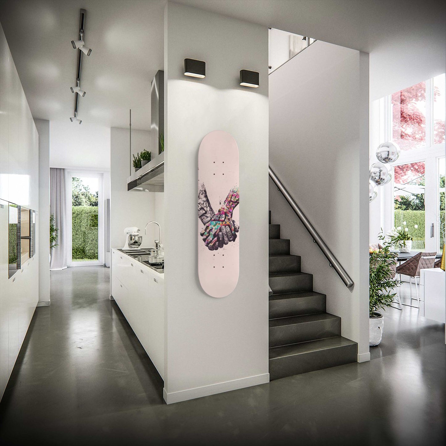 Banksy Holding Hands Art | 1 - Piece Skateboard Art, Graffiti Unity Hands Wall Art, Gameroom Wall Decor