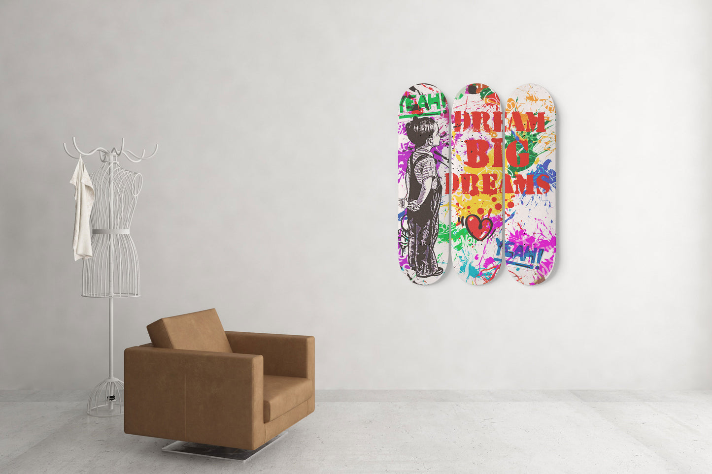 Banksy Child Graffiti Artwork Dream Big Dreams Skateboard Art Modern Livingroom Wall Decor New Home Gifts
