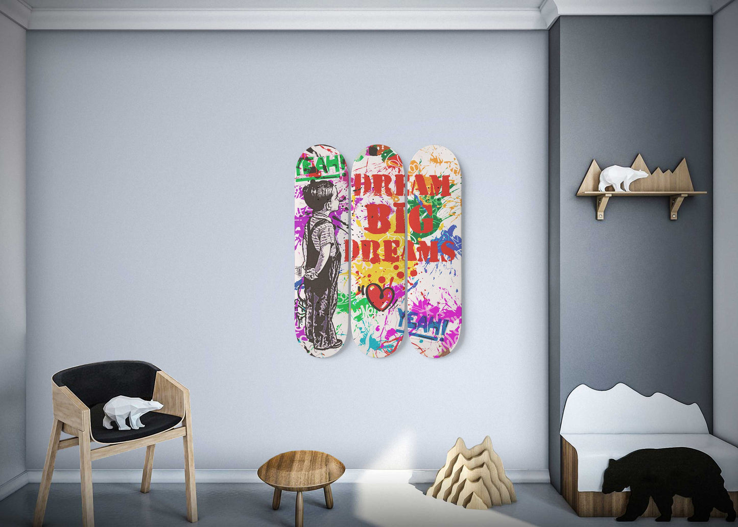 Banksy Child Graffiti Artwork Dream Big Dreams Skateboard Art Modern Livingroom Wall Decor New Home Gifts