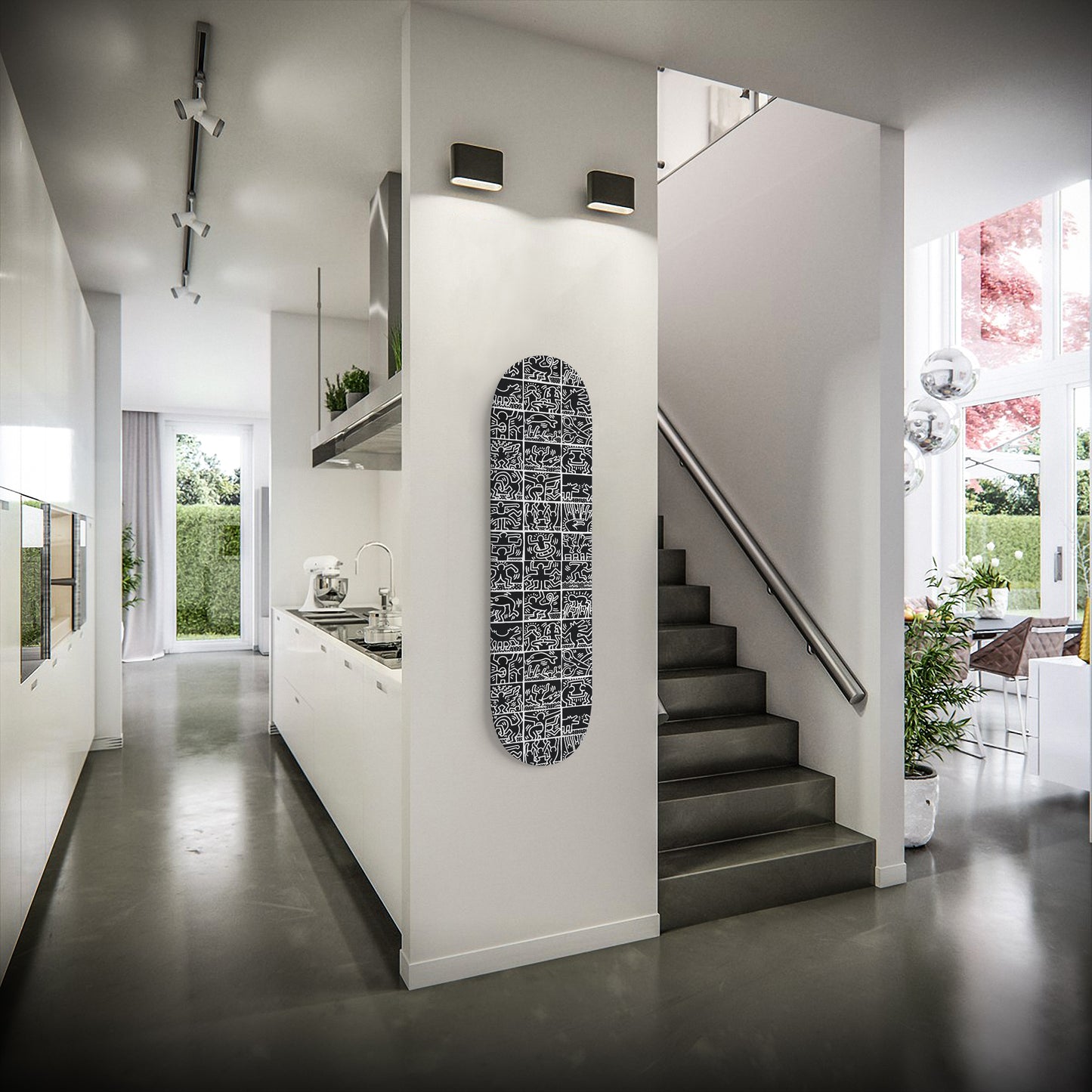 Keith Haring - 1989 Retrospect Balck & White Mixed Design- Skateboard Wall Art