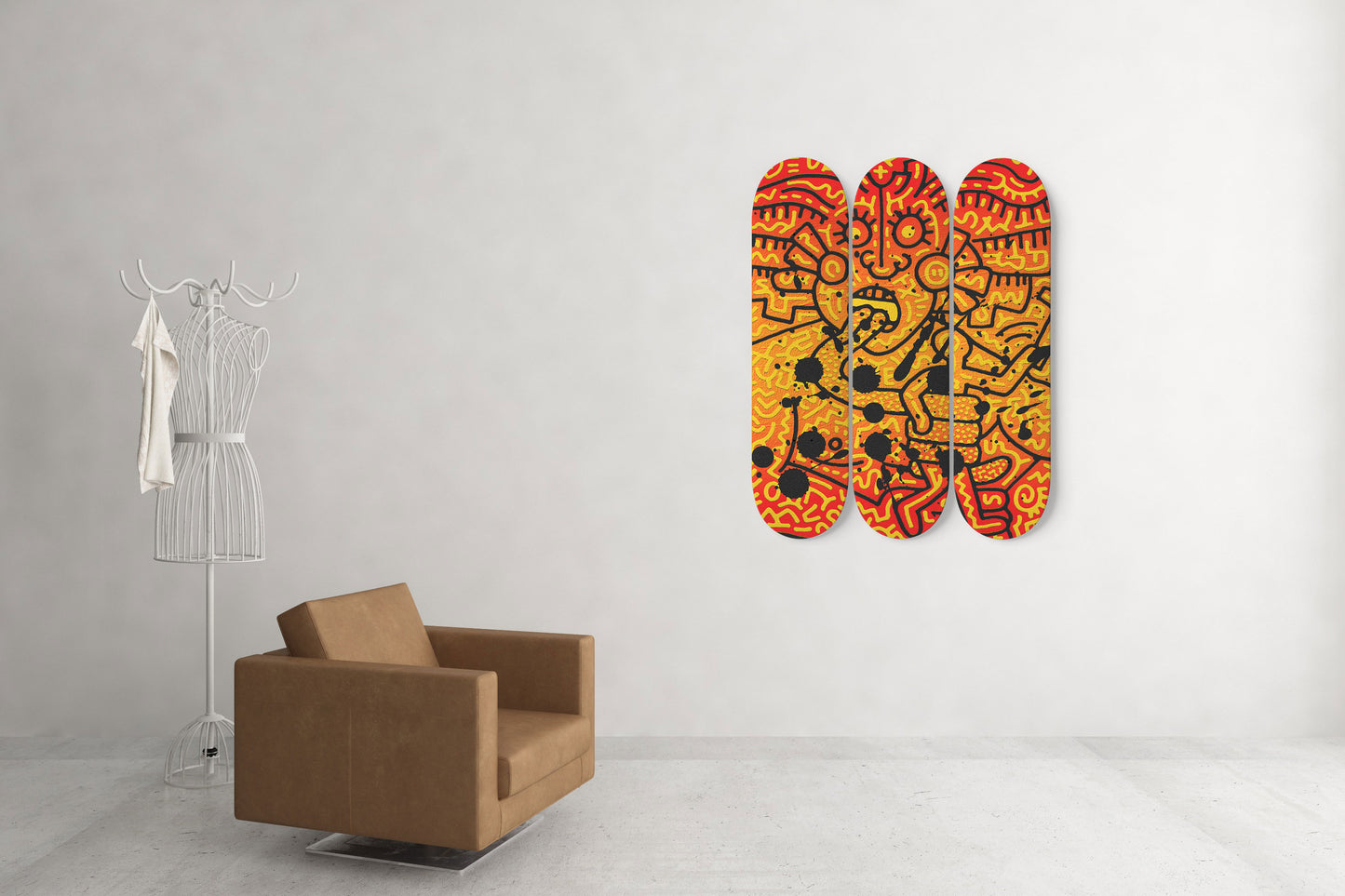 Keith Haring Skateboard Wall Art Medusa Print Pro-Grade Maple Wood Wall Hanging Large Home Decor