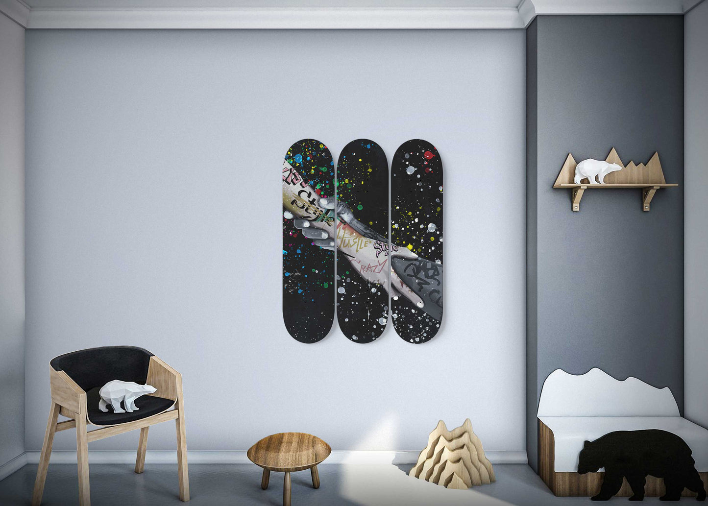 Banksy Peace Graffiti Hands Skateboard Wall Art Street Style Banksy Wall Decor Pro-Grade Maple Wood Ready To Hang