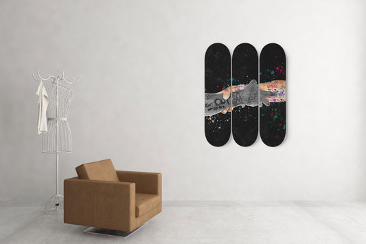 Banksy Hold Hands Graffiti Skateboard Art Pro-Grade Maple Wood Wall Decor Housewarming Gift Ideas
