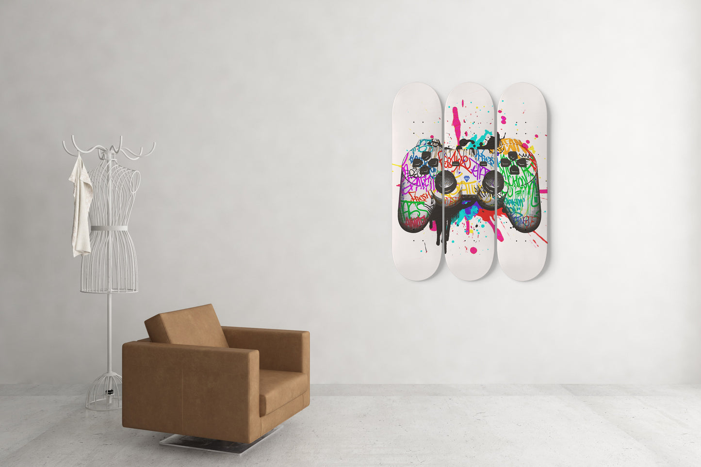 PlayStation Gaming Controller Graffiti Skate Deck Art For Game Room Decor PlayStation Gallery Wrapped Skateboard Art