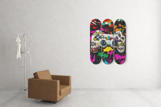 Graffiti PlayStation Gaming Controller Skateboard Wall Art Pro-Grade Maple Wood For Game Room Wall Decor