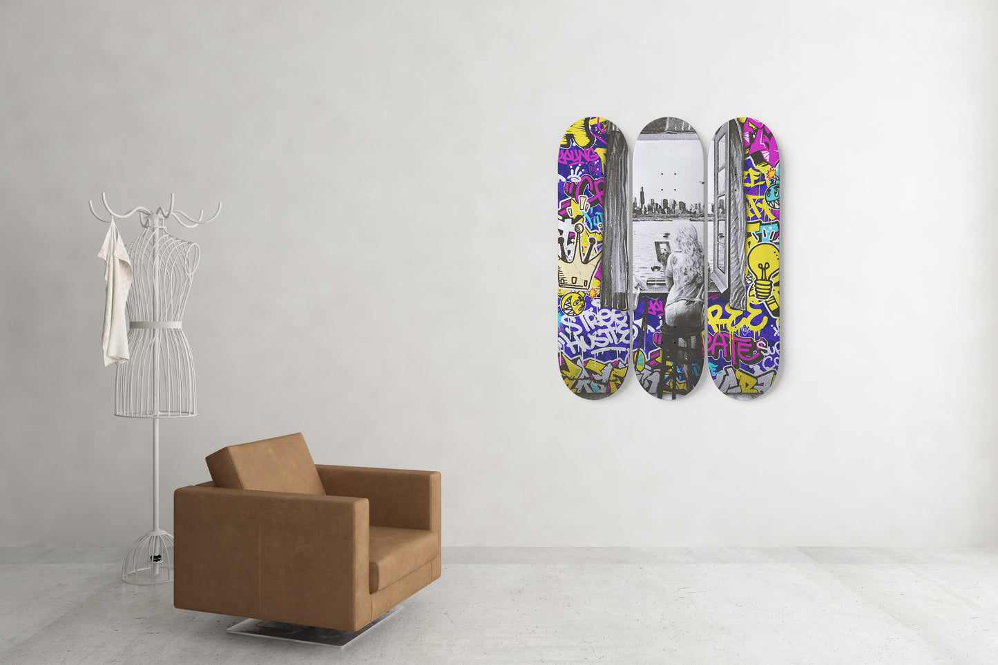 Banksy Woman In The Window Street Art | 3 - Set Skate Deck Art, Woman Window Edge, Office/Game Room Wall Decor