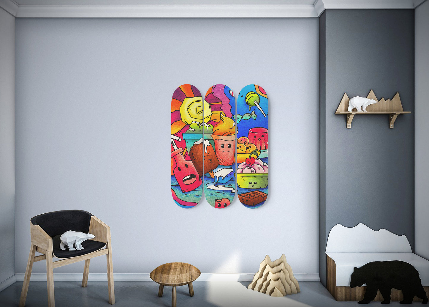 Chilling Sweets Doodle - 3 Piece Skateboard Wall Art