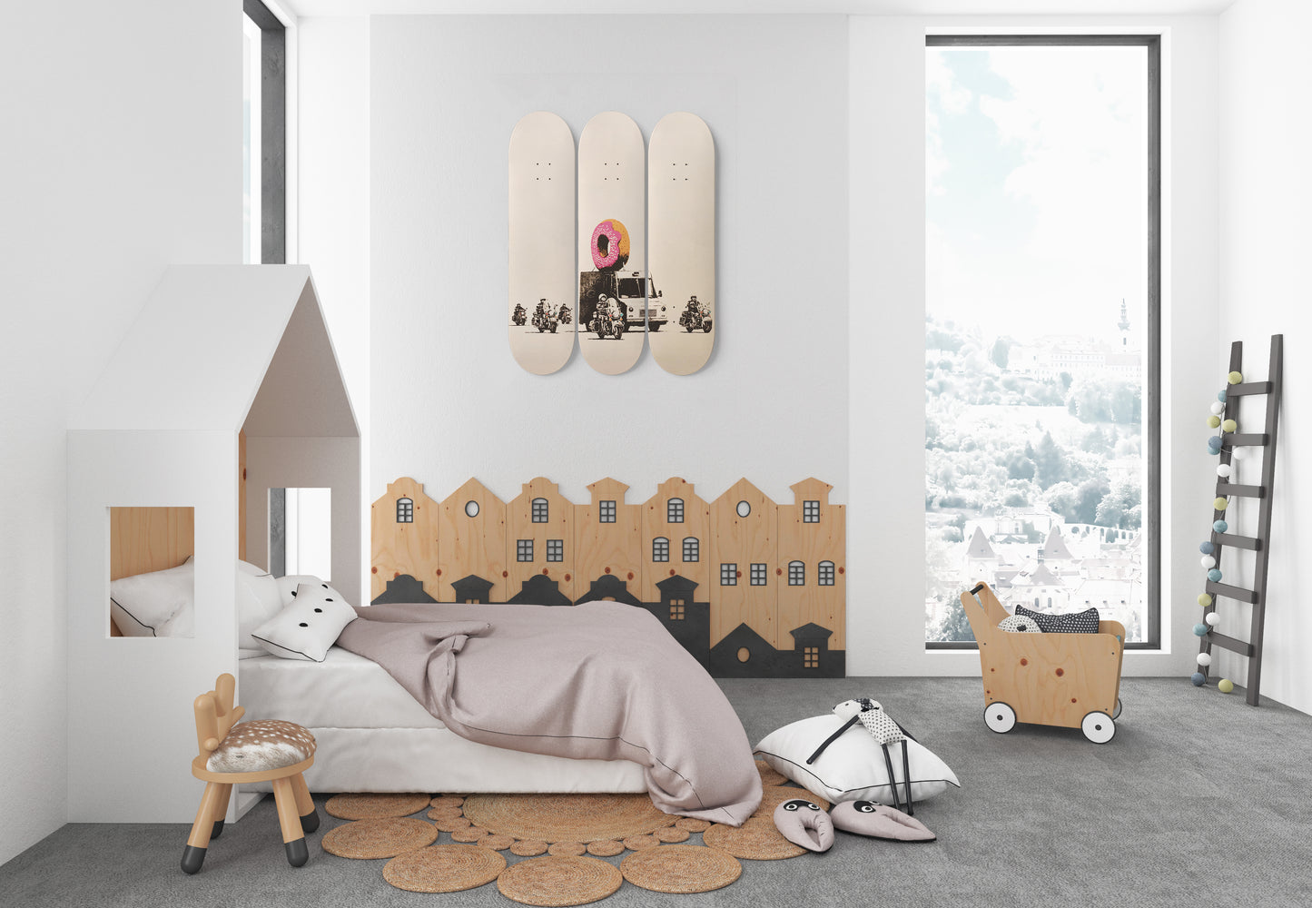 Banksy Donut Truck | 3 - Piece Skateboard Wall Art, Banksy Print Home Decor, Home Office Maple Wood Skate Deck Art