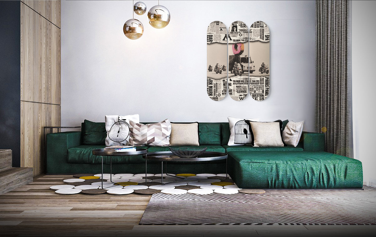 Banksy - Donut Truck With Escort | 3 - Piece Skateboard Wall Art, Donut Truck Office/ Gameroom Wall Print
