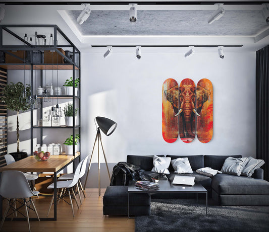 Elephant Wall Art Print | 3 - Set Skateboard Wall Art, Elephant Wall Decor, Home/Office Skate Deck Art