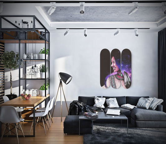 Native American Woman Wall Art | 3 - Piece Skateboard Art, Ethnic Indian Woman Pop Art Print, Living Room Wall Decor, New Home Gift