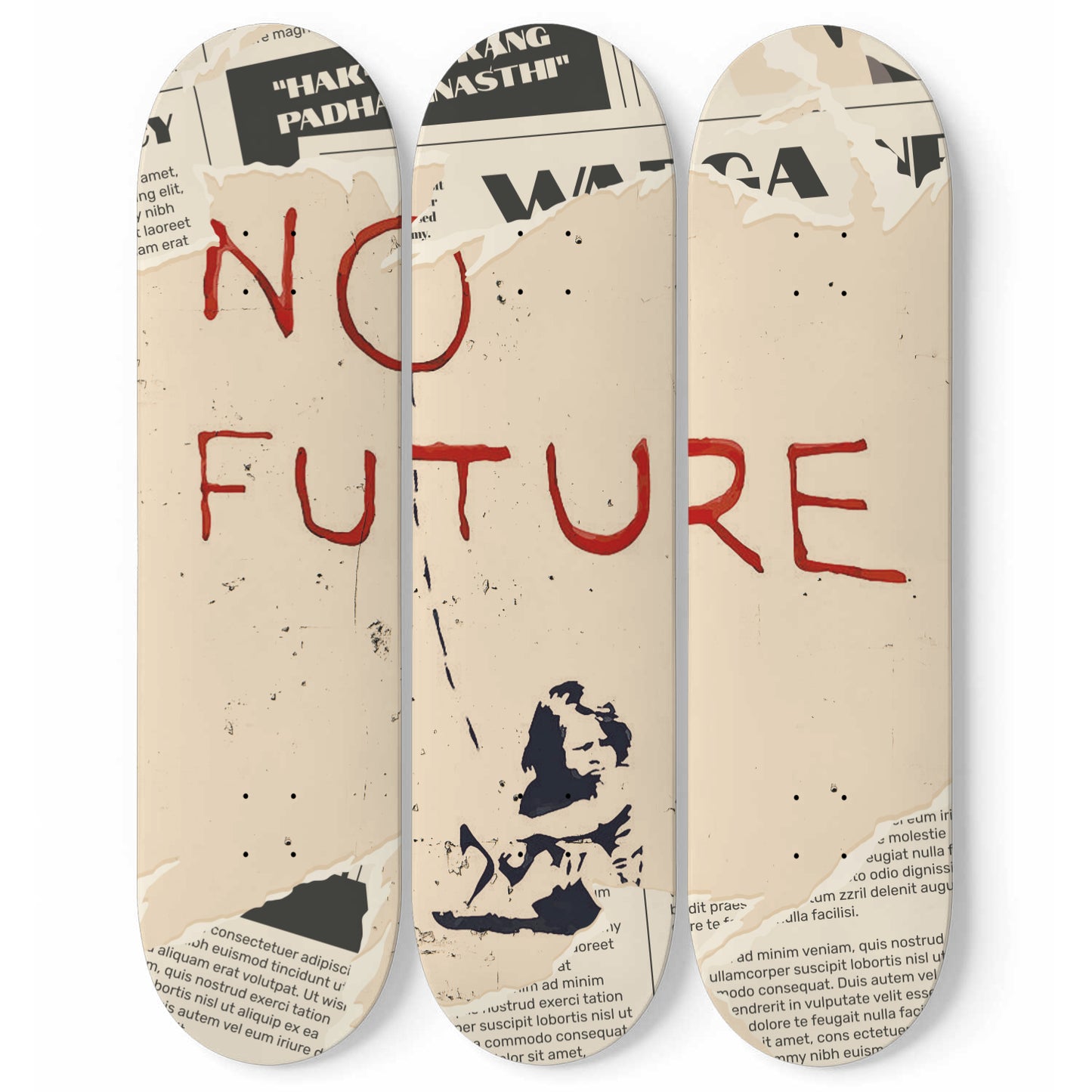 Banksy Skateboard Wall Art No Future Print Living Room Decor Maple Wood Hanging Ready To Hang