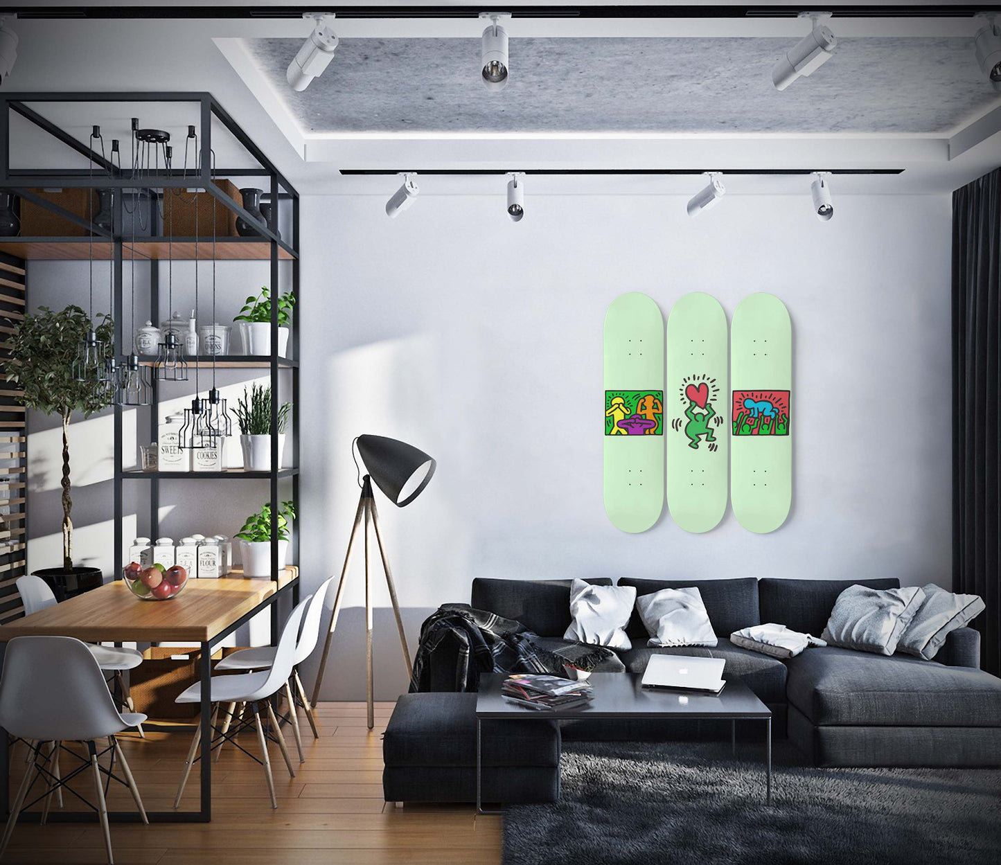 Keith Haring Wall Art Print | 3 - Set Skate Deck Art, Keith Haring Street Art, Living Room Decor - Game Room Wall Art