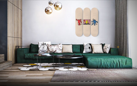 Keith Haring Dog Inspired Print | 3 - Set Skateboard Wall Art, DJ And Dancing Dog Keith Haring Art Skate Deck Art Wall Decor