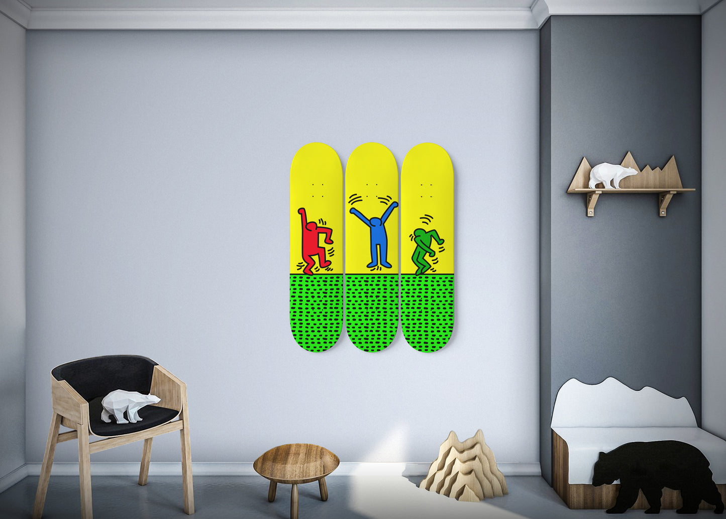 Keith Haring - Let's Dance - 3 Piece Skateboard Wall Art
