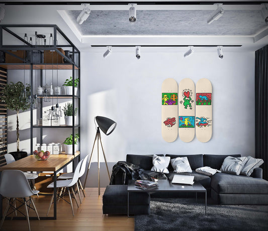 Keith Haring Skateboard Art - 3 Set Skate Deck Art, Maple Wood Wall Hanging