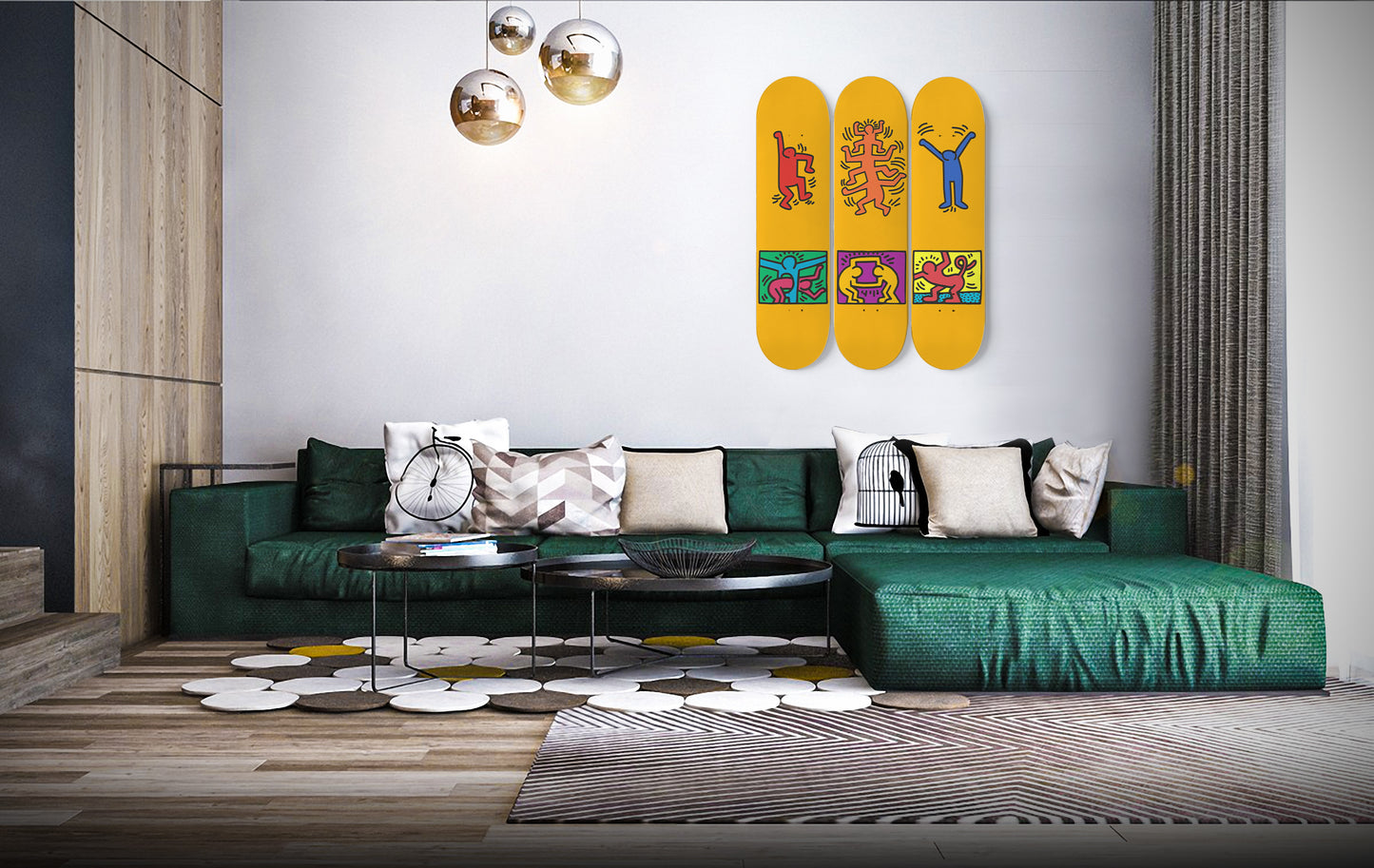 Keith Haring Print Wall Art | 3 - Set Skateboard Art, Keith Haring Wall Art Mural, Home Decor