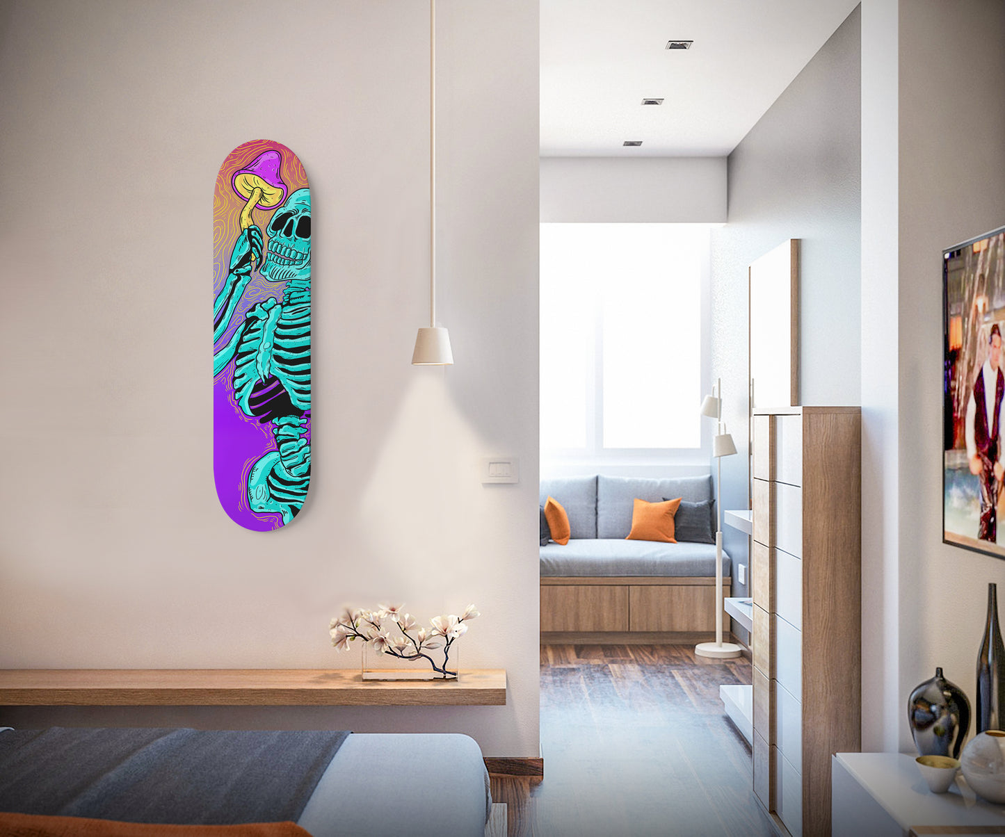 Psychedelic Skeleton - Skateboard Wall Art by PolymorphClub