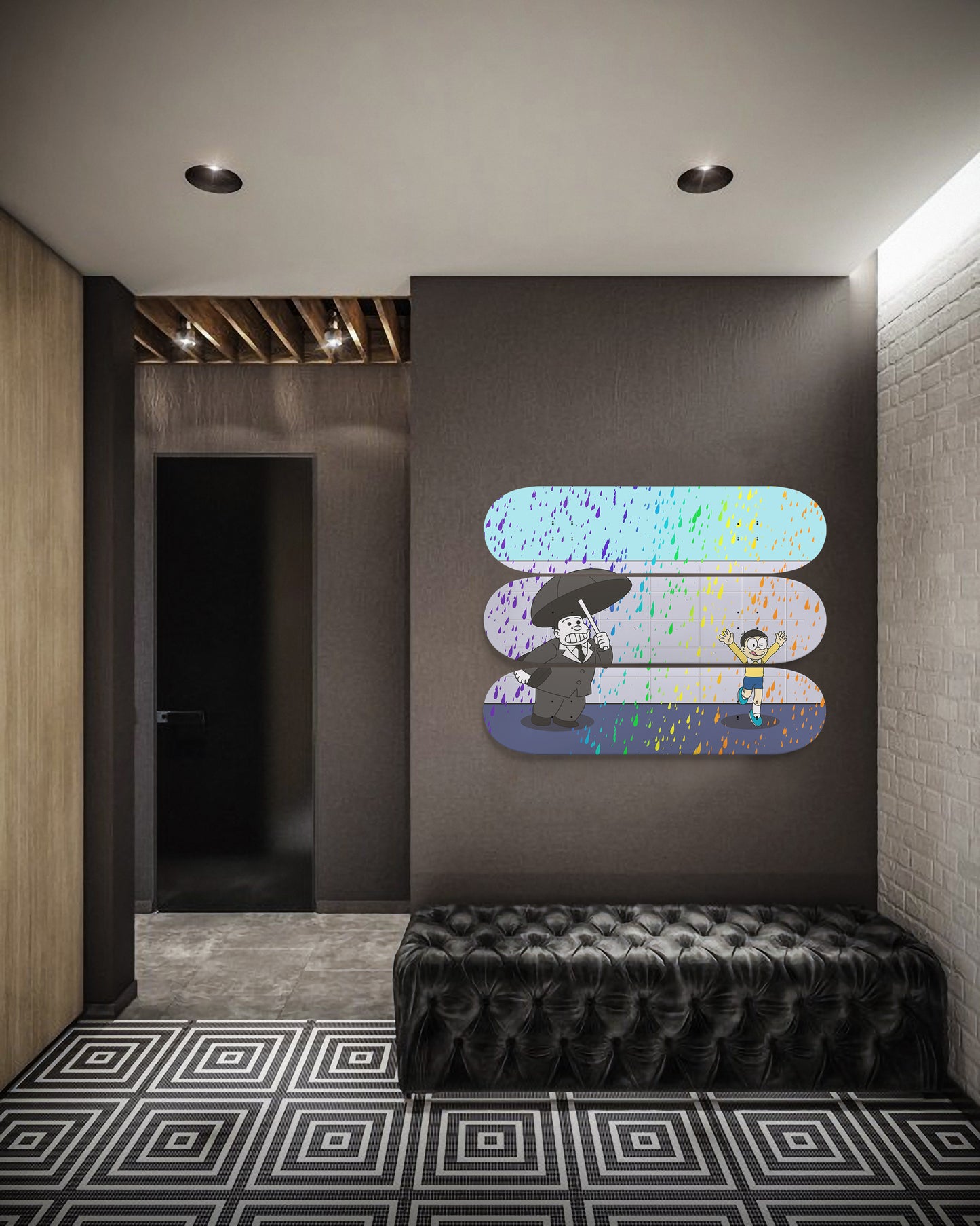 Rainbow Rain Banksy Art - Nobita Color Rain | 3 - Set Skate Deck Art, Banksy Grafitti Home Decor -  Office Decor