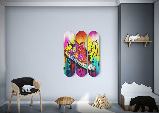 Banksy Graffiti Sneakers Skate Deck Art Street Pop Skateboard Print Colorful Sneakers Gifts Ideas